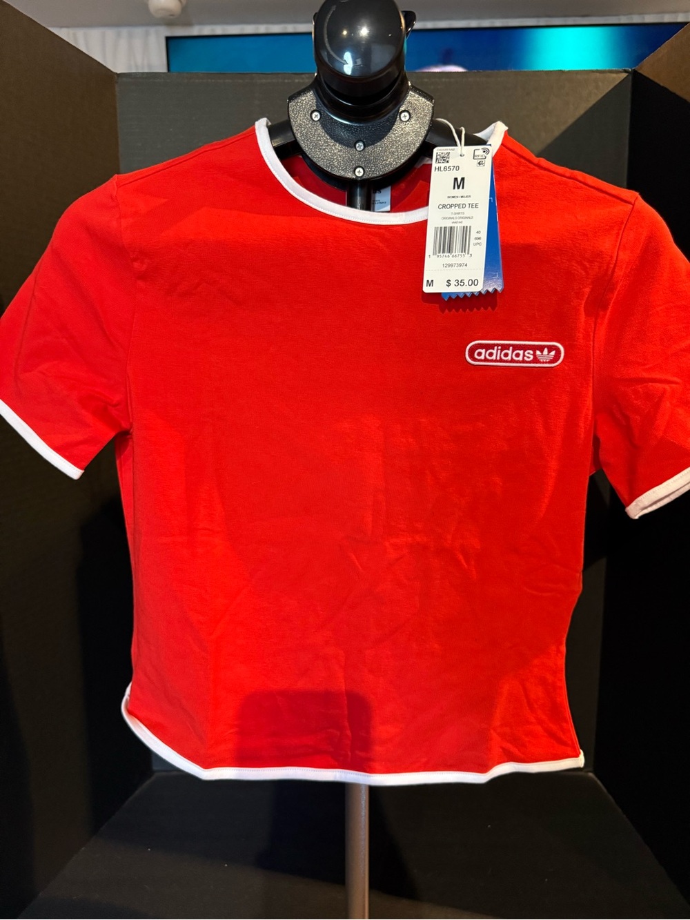 adidas women’s Red Ringer Cropped Tee